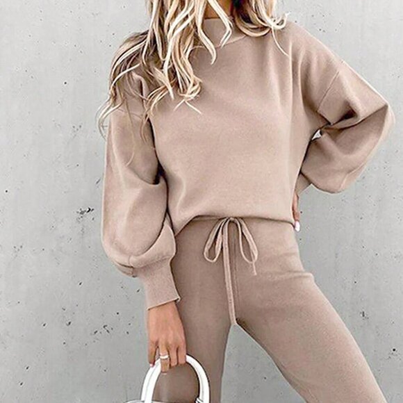 Tops - Apricot Casual Women's Loose Sweatshirt And Pants Set